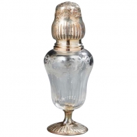 Antique French Sterling Silver &amp; Cut &amp; Engraved Crystal Sugar Shaker Caster,