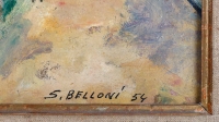 Serge Belloni « Le peintre de Paris » - 14 juillet en bord de Marne huile sur panneau vers 1954