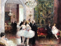 HERVE Jules Tableau Impressionniste 20è Réception Après Le Spectacle Huile sur toile signée Certificat d&#039;authenticité