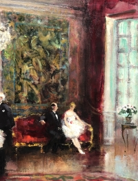 HERVE Jules Tableau Impressionniste 20è Réception Après Le Spectacle Huile sur toile signée Certificat d&#039;authenticité