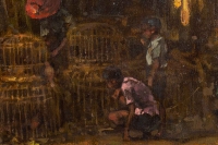 Tableau représentant un marchand de cages à oiseaux à Hong Konk dans les années 30