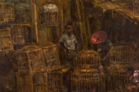 Tableau représentant un marchand de cages à oiseaux à Hong Konk dans les années 30