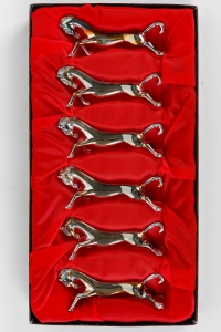 Série de 6 porte-couteaux en forme de cheval en métal argenté, 1960