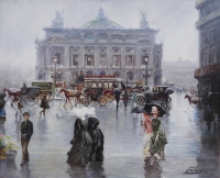 Alfredo PALMERO DE GREGORIO Tableau 20è siècle Paris Place de l&#039;Opéra animée Huile sur toile signée