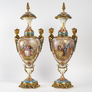 Importante paire de vases multicolores, XIXème siècle|||||||||||||