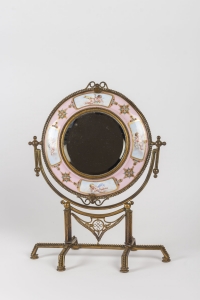 Miroir en bronze et plaque en porcelaine fin 19e siècle