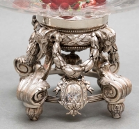 Pair of engraved crystal cups on a solid silver support from the 19th century