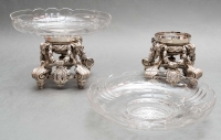 Pair of engraved crystal cups on a solid silver support from the 19th century
