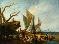 Italie fin du XVIIIème Retour de pêche huile sur toile vers 1780-1800