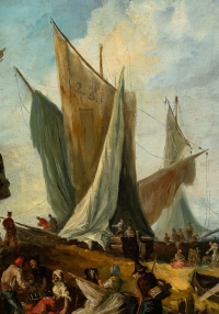 Italie fin du XVIIIème Retour de pêche huile sur toile vers 1780-1800