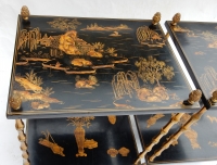 1950′ Paire de Tables Maison Baguès Décor Bambou en Bronze Doré Avec Plateaux Laque de Chine 40 X 30 X H 58