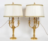 Paire de candélabres montés en lampes de style Louis XVI en bronze ciselé et doré vers 1850-1870