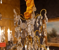 Lustre cage de style Louis XV en bronze doré et cristal taillé Baccarat vers 1900