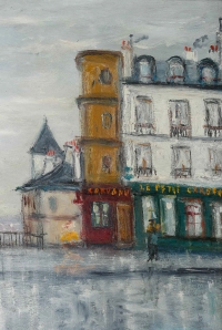 Serge Belloni  1925-2005 « Le peintre de Paris » - La Rue Piat  huile sur panneau vers 1960