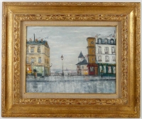 Serge Belloni  1925-2005 « Le peintre de Paris » - La Rue Piat  huile sur panneau vers 1960