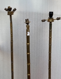 1970′ Paire De Lampadaires En Bronze Doré Maison Baguès Modèle Bambou H 156+ 1 en 149 cm