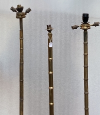 1970′ Paire De Lampadaires En Bronze Doré Maison Baguès Modèle Bambou H 156+ 1 en 149 cm