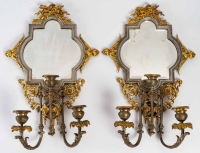 Paire d&#039;appliques en bronze doré et argenté fin XIXème siècle