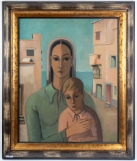 Huile sur toile, Une femme et son enfant, XXème