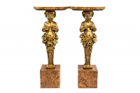 Paire de consoles représentant des putti, bois doré, fin XIXème siècle