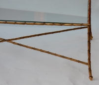 1950/70&#039; Table Basse en Bronze Doré Décor Palmier Maison Charles 116 X 62 cm