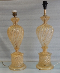 1950/70 Paire de Lampes Barovier &amp; Toso Avec Paillons d’Or