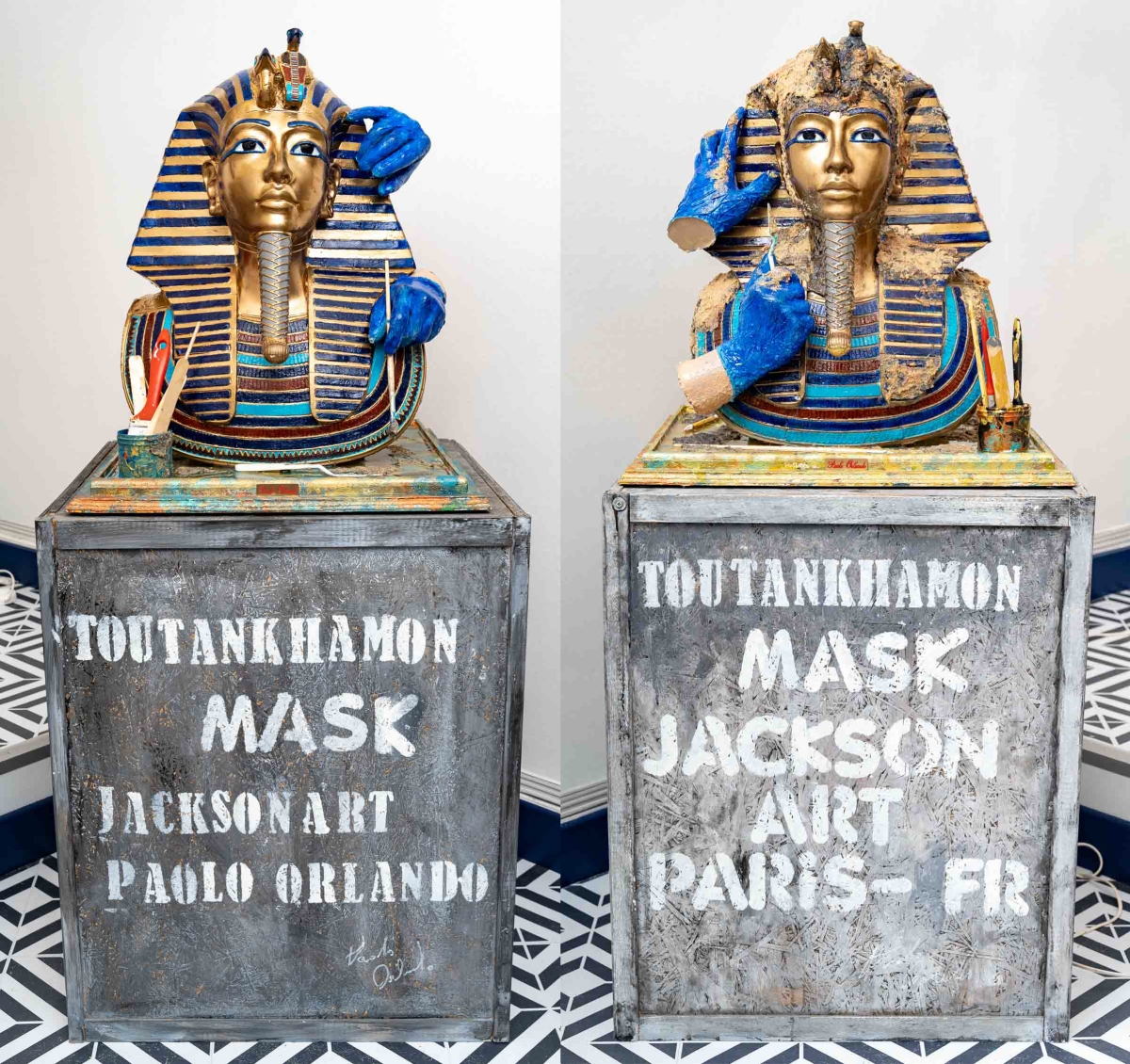 Paire de masques &quot;Toutank Ha Mon&quot; fait par la main en résine de l&#039;artiste Paolo Orlando||||||||||||||