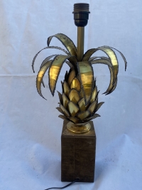 1970′ Lampe Ananas En Fer Oxydé Doré Maison Jansen H 51 Cm