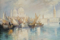 Roberto Cesari Paire de Vues de Venise Huiles sur toiles vers 1980