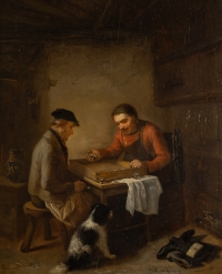 Zacharie Noterman (1820-1890) Les Joueurs de Dés et le Chien huile sur panneau vers 1842