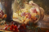 Nature morte aux fleurs et aux fruits signée Vincent.XIXème siècle.