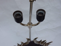 1970′ Lampe Décor Lotus, Bronze Argenté, Galuchat, Agate, Duval Brasseur Non Signée