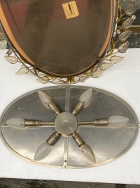1970′ Miroir Eclairant Ou Applique à Décor de Fleurs Style Maison Baguès Feuilles en Verre 6 Ampoules