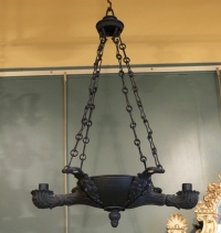 Lustre en bronze Néoclassique du XIXème formant lampe à huile.