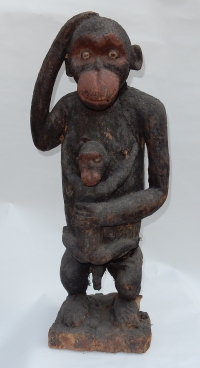 1950&#039; Chimpanzé Bois Sculpté (Paternité) Cameroun