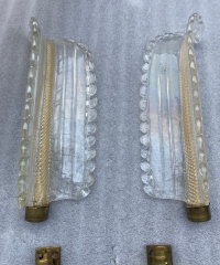 1950/70 Paire D’Appliques Style BAROVIER &amp; TOSO Ou Véronèse Pour Arbus en Cristal de Murano