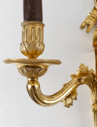 Paire d’appliques fin du XVIIIème siècle à deux bras de lumière en bronze doré vers 1790-1800