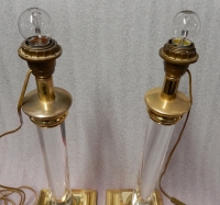 1970′ Paire De Lampes En Altuglass Et Laiton Doré