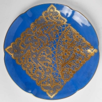 Service en porcelaine bleu céleste et dentelé d&#039;or, fin XIXème siècle