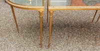 1970′ Table Tripartite Maison Charles, Jansen Ou Baguès Décor Palmier en Bronze Doré avec Plateaux Miroirs Vieillis