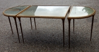 1970′ Table Tripartite Maison Charles, Jansen Ou Baguès Décor Palmier en Bronze Doré avec Plateaux Miroirs Vieillis