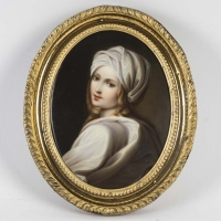 Miniature peinte sur porcelaine d&#039;après Guido Reni : Portrait de Béatrice Cenci, travail français du XIXe siècle