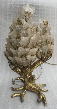 1970′Lampe Corail Éclairante En Bronze Avec Gypse Imitant le Cristal De Roche Style Duval Brasseur, Faure, Fernandez