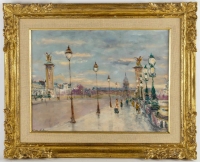 Serge Belloni « Le peintre de Paris » - Le Pont Alexandre III huile sur panneau vers 1970