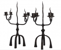 1950 Paire de candélabres Ateliers Marolles en fer forgé noir