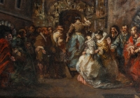 Louis Gabriel Eugène Isabey (1803-1886) La présentation d’une fiancée à Seville huile sur toile vers 1830