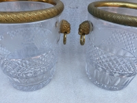 1950-70′ Paire De Seaux à Champagne Cristal St Louis Gravé Aux Attributs de la Vigne et Bronze Doré Aux têtes de Lion