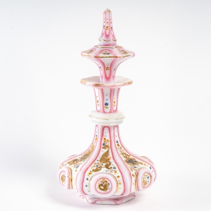 Flacon de parfum rose et blanc émaillé d&#039;or, XIXème siècle||||||||