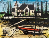 Bernard Buffet, Eglise en barque rouge, 1980