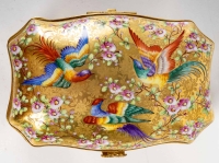 Coffret doré aux oiseaux polychromes, papillons et branchages, Le Tallec, XXème siècle